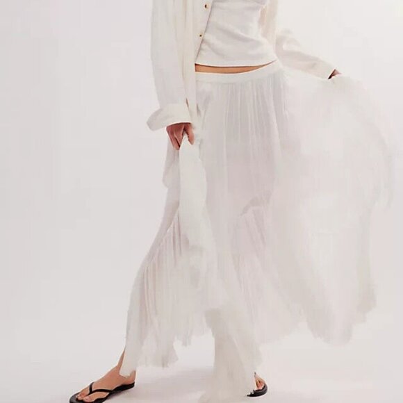 Free People Fp One Clover Skirt Asymmetrical Tiered White New - Picture 1 of 2